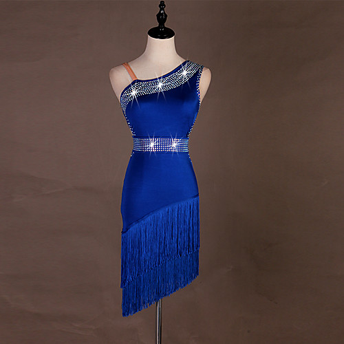 

Latin Dance Dress Tassel Crystals / Rhinestones Women's Training Performance Sleeveless High Spandex