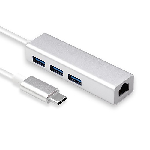 

USB-C to Gigabit Ethernet USB A 3.0 Adapter Hub for USB C Type-C Thunderbolt 3 MacBook/MacBook Pro Dell XPS 13 HP Spectre x2 and More(Silver Aluminum) (USB C to 3USB Gigabit Ethernet)