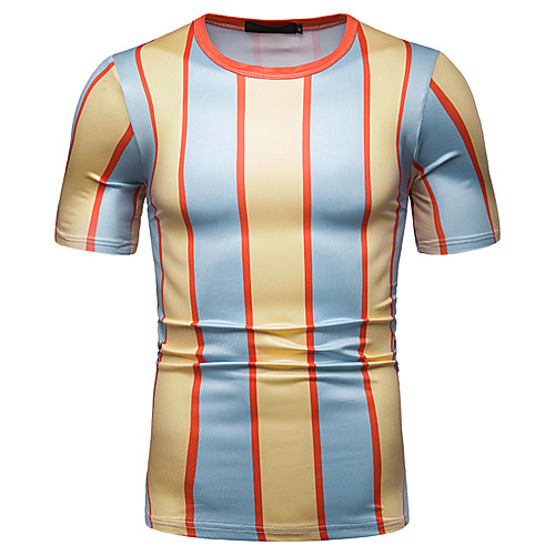 

Men's T shirt Striped Graphic Color Block Patchwork Print Tops Cotton Yellow