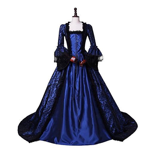 

Princess Maria Antonietta Rococo Victorian Vacation Dress Dress Party Costume Costume Prom Dress Women's Cotton Costume Ink Blue Vintage Cosplay Masquerade Party & Evening Long Sleeve Floor Length