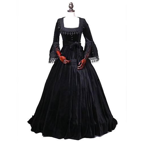 

Princess Maria Antonietta Rococo Victorian Vacation Dress Dress Party Costume Costume Prom Dress Women's Cotton Costume Black Vintage Cosplay Masquerade Party & Evening Long Sleeve Floor Length Long