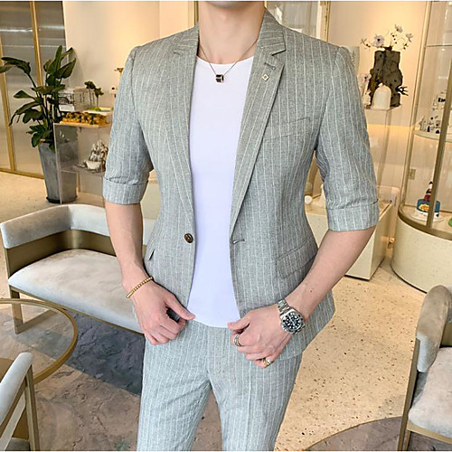 

Men's Wedding Suits Notch Slim Fit Single Breasted One-button Striped Cotton