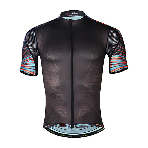 

ILPALADINO Men's Short Sleeve Cycling Jersey Elastane Brown Rainbow Bike Jersey Top UV Resistant Quick Dry Moisture Wicking Sports Clothing Apparel / Back Pocket