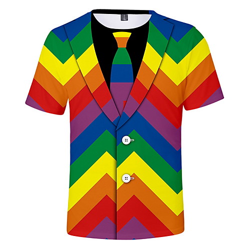 

Men's T shirt Shirt Graphic Simulation Print Short Sleeve Casual Tops Round Neck Black Rainbow / Summer