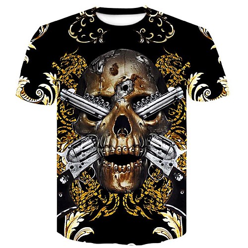 

Men's T shirt Shirt Graphic 3D Skull Plus Size Print Slim Tops Round Neck Red Black