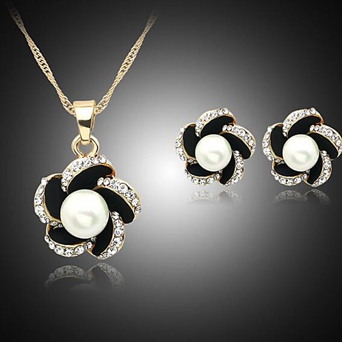 

Women's Stud Earrings Necklace Flower Stylish Imitation Pearl Rhinestone Earrings Jewelry Gold For Daily 1 set