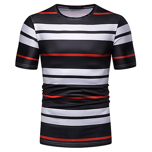 

Men's T shirt Striped Graphic Color Block Patchwork Print Tops Cotton Red Green