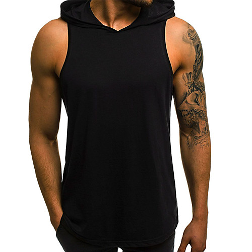 

Men's Tank Top Shirt Graphic Solid Colored Basic Sleeveless Daily Slim Tops Cotton Active Hooded Blue Red Army Green / Sports / Summer