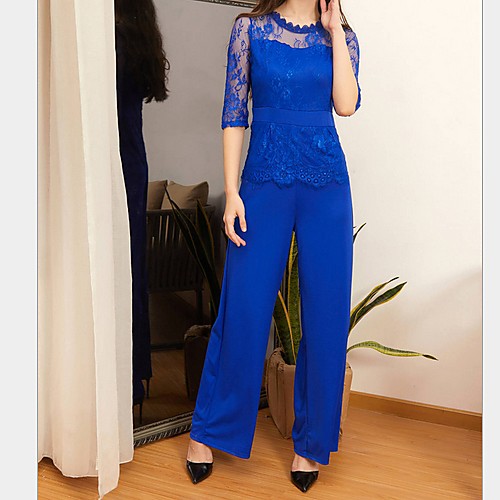 

Women's Red Green Blue Wide Leg Slim Jumpsuit Onesie, Solid Colored Lace / Fashion S M L Spring Summer Fall / Winter