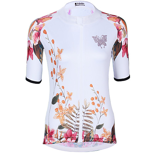 

ILPALADINO Women's Short Sleeve Cycling Jersey Elastane White Floral Botanical Bike Jersey Top Road Bike Cycling UV Resistant Quick Dry Moisture Wicking Sports Clothing Apparel / Back Pocket
