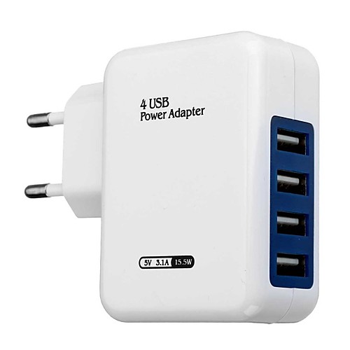 

Travel Charger USB Power Charger Adapter 5V 3.1A 4 USB Ports AC EU / US Plug
