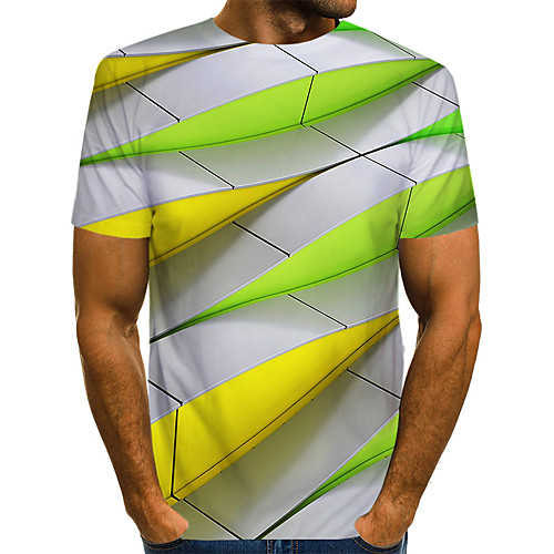 

Men's T shirt Graphic Color Block 3D Print Short Sleeve Daily Wear Tops Streetwear Exaggerated White