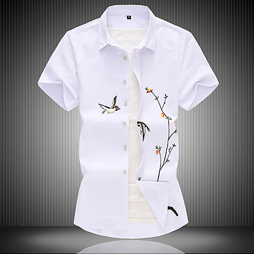 

Men's Shirt Animal Plus Size Short Sleeve Casual Tops Chinoiserie White Black