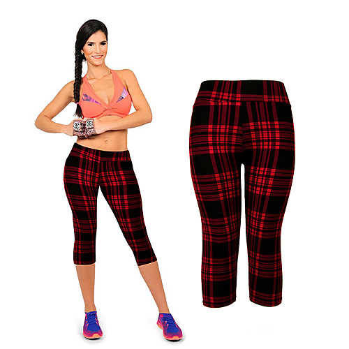 

Women's Yoga Pants Tights Capri Leggings Moisture Wicking Stripes Red black Fitness Gym Workout Running Summer Sports Activewear Stretchy Skinny