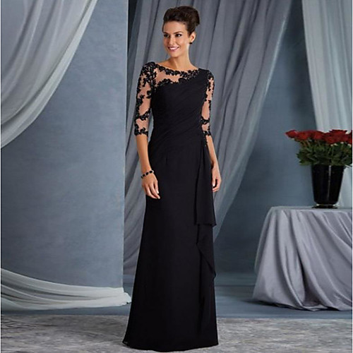 

Sheath / Column Elegant Wedding Guest Formal Evening Dress Jewel Neck Half Sleeve Floor Length Lace with Appliques 2021
