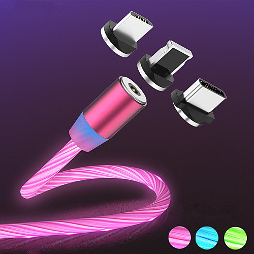 

Magnetic Flow Luminous LED Light USB Charger Cable For iPhone Xs Max Micro Type C Charge A50 A70 P30 Cord Fast Charging Magnet