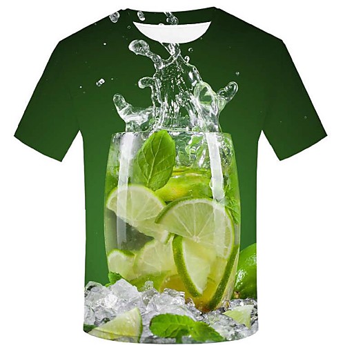 

Men's Plus Size 3D Graphic Print T-shirt - Cotton Street chic Exaggerated Event / Party Casual Round Neck Green / Short Sleeve