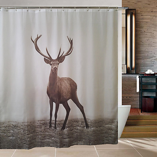 

Bathroom Shower Curtain with Hooks Modern Polyester Waterproof Deer Pattern Bathtub Curtain 1pc 72 Inch