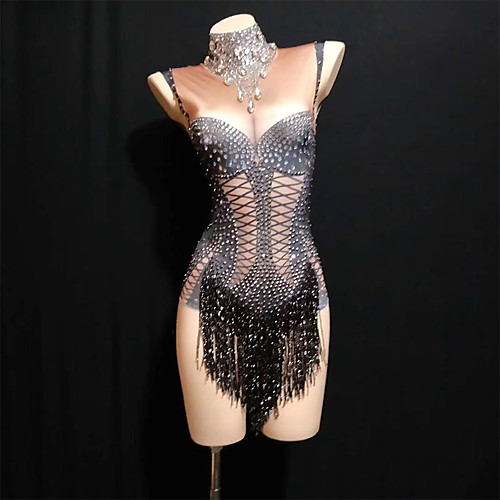

Exotic Dancewear Leotard / Onesie Acrylic Jewels Tassel Crystals / Rhinestones Women's Performance Sleeveless Spandex