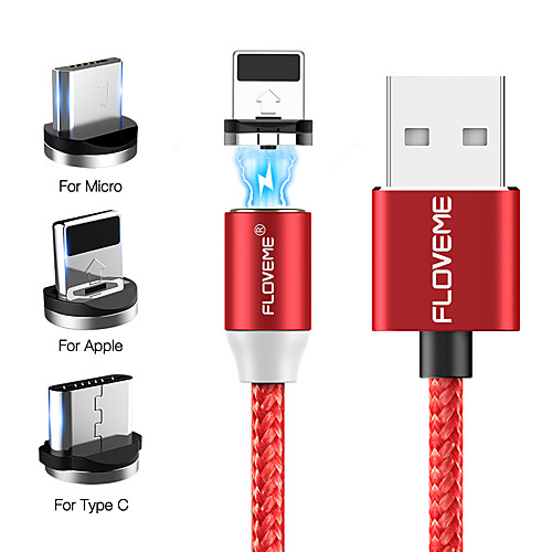 

Floveme 2M / 6.5Ft / 1 to 3 iPhone Micro Type-C Magnetic Cable Braided USB Cable with led indicator For iPhone / Samsung / Huawei / Xiaomi/ Sony / HTC / Motorol