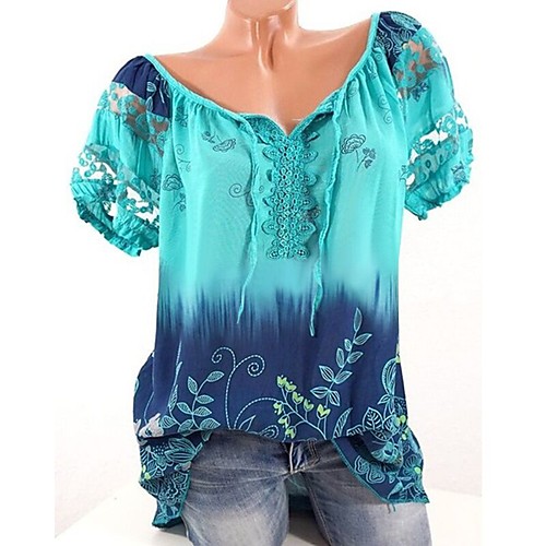 

Women's T shirt Floral Plus Size Short Sleeve Daily Tops Basic White Blue Red