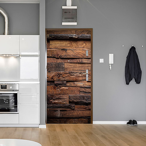 

Retro Wood Grain Brick Door Stickers Decorative Waterproof Door Decal Decor
