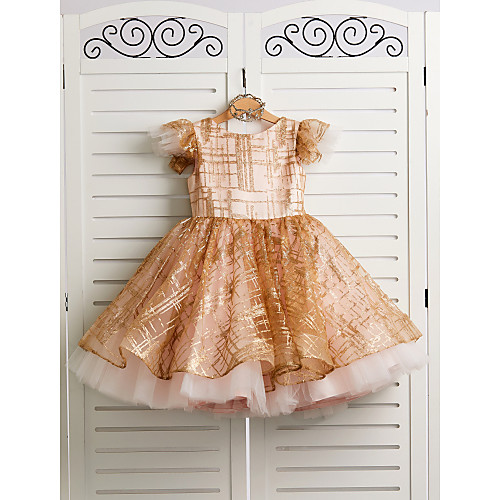 

Princess Knee Length Flower Girl Dresses Wedding Tulle Cap Sleeve Jewel Neck with Bow(s)