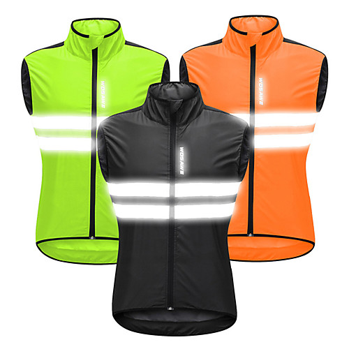 

WOSAWE Men's Sleeveless Cycling Vest Summer Green Orange Black Solid Color Bike Vest / Gilet Windbreaker Jersey Mountain Bike MTB Road Bike Cycling Windproof Reflective Strips Back Pocket Sports