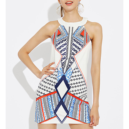 

Women's Sheath Dress Short Mini Dress White Sleeveless White Color Block Summer Round Neck Going out Slim S M L XL