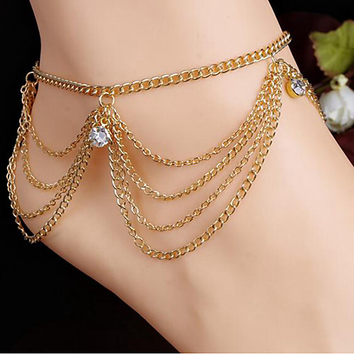 

Ankle Bracelet Stylish Simple Women's Body Jewelry For Daily Tassel Fringe Imitation Diamond Alloy Gold 1pc