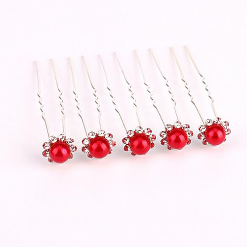 

Women's Girls' Hair Sticks Hair Jewelry For Wedding Party Evening Birthday Party Festival Flower Classic Silver Plated Alloy Red 5pcs