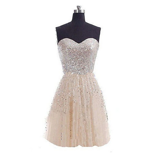 

A-Line Strapless Short / Mini Sequined Bridesmaid Dress with Sequin