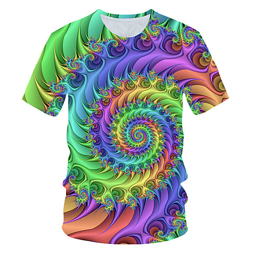 

Men's T shirt Shirt Graphic Geometric Short Sleeve Daily Tops Basic Round Neck Rainbow