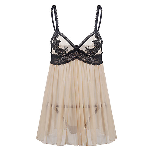 

Women's Backless Cut Out Lace Plus Size Super Sexy Suits Nightwear Color Block Khaki S M L / Deep V