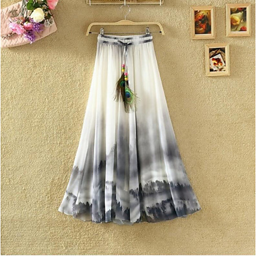 

Women's Basic Boho Skirts Floral Chiffon Print White Purple Red