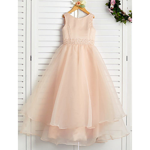 

A-Line Ankle Length Junior Bridesmaid Dress Party Organza Sleeveless Jewel Neck with Beading