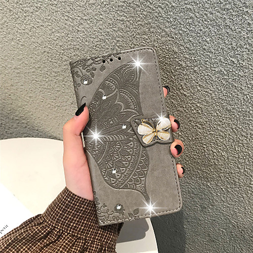 

Phone Case For Samsung Galaxy Full Body Case Wallet Card J7 (2018) J6 J6 Plus J4 J4 (2018) J4 Plus J2 Prime Galaxy J4 Plus(2018) Galaxy J6 Plus(2018) Wallet Card Holder Rhinestone Butterfly Flower