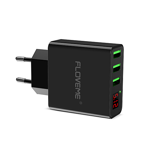 

Floveme EU Plug Quick Fast Charge 3 USB Ports LED Digital Display Support Phone/Table and Other Devices