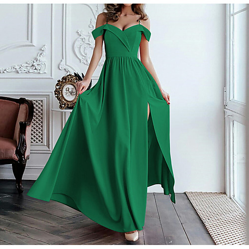

Women's Maxi Swing Dress - Sleeveless Solid Colored Fashion Off Shoulder Spring Summer Strap Elegant Black Blue Red Green S M L XL XXL
