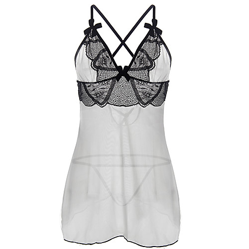 

Women's Backless Cut Out Lace Plus Size Super Sexy Suits Nightwear Color Block White S M L / Bow / Deep V / Bow