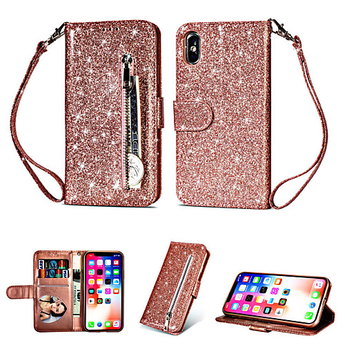 

Case For Apple iPhone XS Max / iPhone 8 Plus Glitter Shine / Shockproof / Wallet Back Cover Solid Colored Soft TPU / PU Leather for iPhone 7 / 7 Plus / 8 / 6 /6 Plus / XR / X / XS