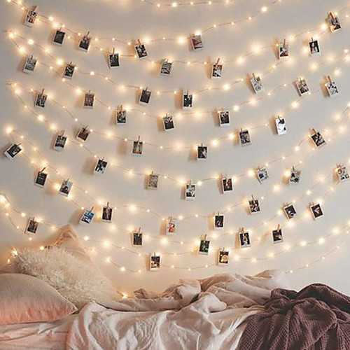 

LED String Lights with Photo Clip Holder for Wedding Bedroom Decoration Christmas New Year Party Home Decoration Fairy Lights 3M 5M 6M Warm White RGB White Battery Powered