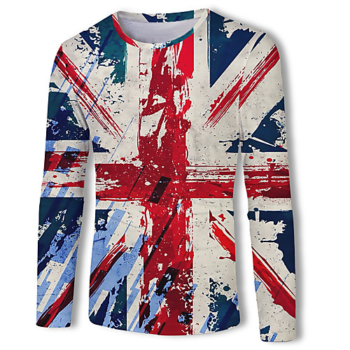 

Men's T shirt Graphic 3D Print Long Sleeve Daily Wear Tops Basic Rainbow