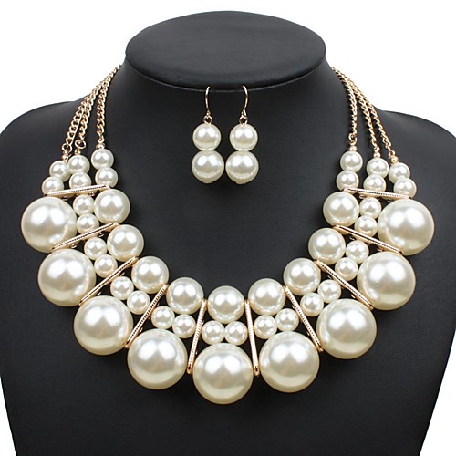 

Women's Necklace Earrings Layered Ball Stylish Oversized Imitation Pearl Earrings Jewelry Gold / White / Red For Daily 1 set