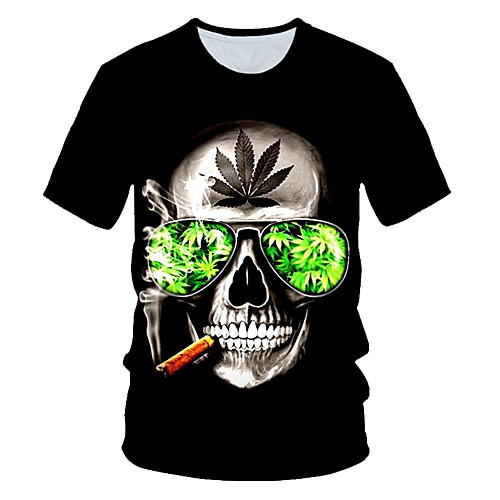 

Men's T shirt Graphic 3D Skull Print Short Sleeve Daily Wear Tops Streetwear Exaggerated Black