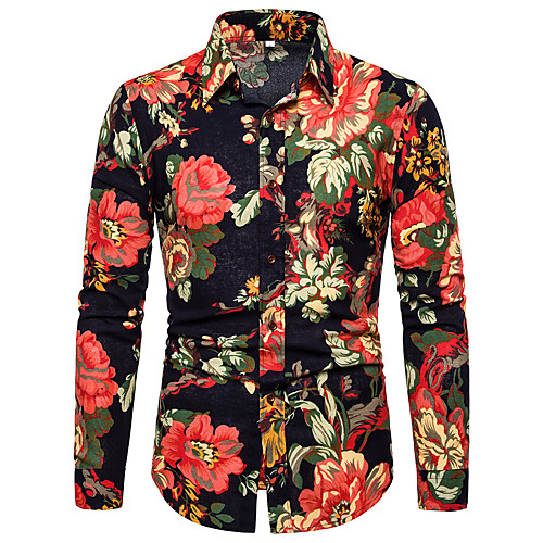 

Men's Shirt Floral Graphic Tribal Print Long Sleeve Street Tops Punk & Gothic Black
