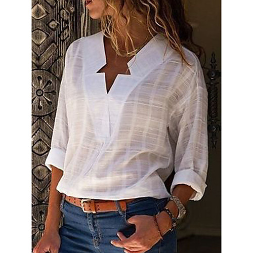 

Women's Solid Colored Loose T-shirt - Cotton Basic Street chic Casual / Daily V Neck White / Black / Blue / Blushing Pink / Gray / Light Blue