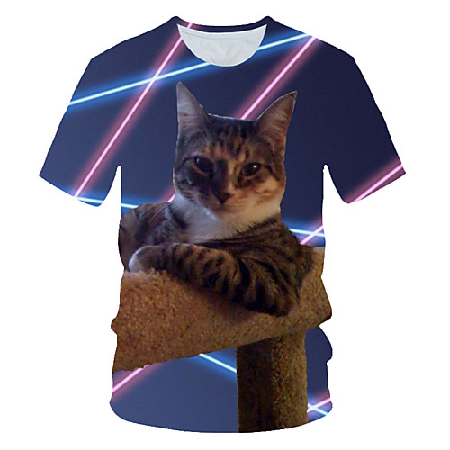 

Men's T shirt Color Block 3D Animal Print Short Sleeve Daily Wear Tops Streetwear Exaggerated Blue