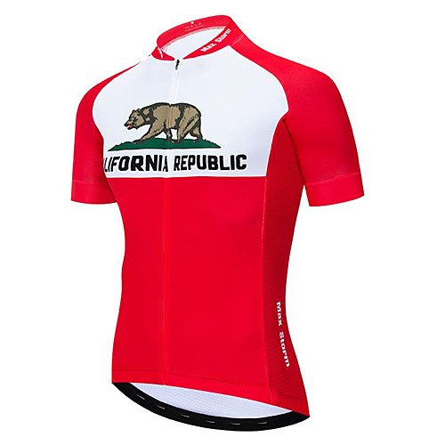 

21Grams California Republic National Flag Men's Short Sleeve Cycling Jersey - Red / White Bike Top UV Resistant Quick Dry Moisture Wicking Sports Summer Terylene Mountain Bike MTB Road Bike Cycling