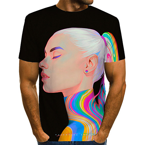 

Men's T shirt Color Block 3D Portrait Print Short Sleeve Daily Wear Tops Streetwear Exaggerated Black